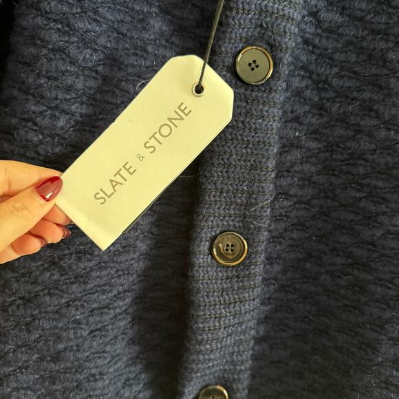 SLATE & STONE | Navy Blue Berkeley Wool Mohair Blend Chunky Cardigan | Small - Picture 5 of 10